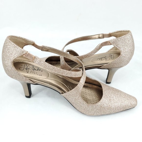 LifeStride Kalika Glittery Gold Pointed Toe Comfort Heel 7.5 Champagne Rose gold - Picture 7 of 10